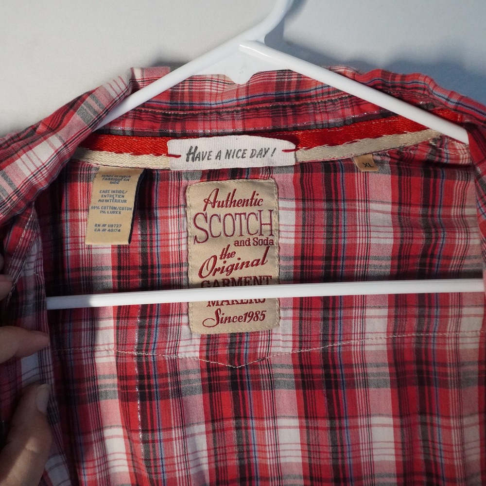 Scotch and Soda Pearl Snap Plaid Button Down Top Women's XL Short Sleeve Western - Picture 2 of 12